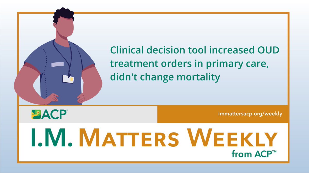 ACPIMPhysicians's tweet image. Read some of the latest in @IMMattersACP Weekly: bit.ly/4fCIug2
🔸 Regular vigorous activity associated with significantly lower risk of mortality in diabetes
🔸 Clinical decision tool increased OUD treatment orders in primary care, didn&apos;t change mortality