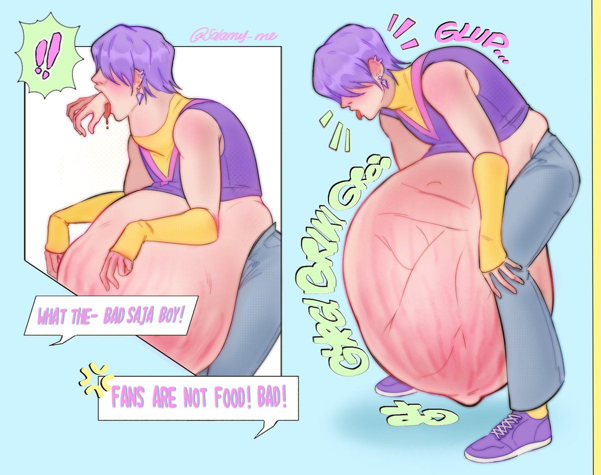 🌌Mystery's First Prey🌠||#vore 
He just wants to make the most of the fans, they make his tummy stretch deliciously. Btw, I admit that I don't like his outfit, I like his demon clothes, but drawing the mark pattern in his demon version is a bit difficult for me, but one day...