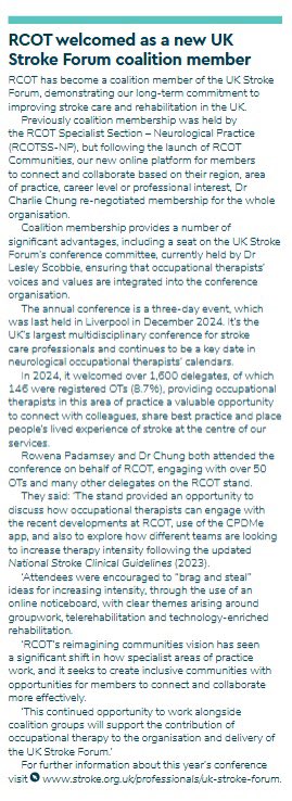 CharlieChung90's tweet image. Just a reminder for any @theRCOT members planning on attending @UKStrokeForum in Aberdeen this year. RCOT is a coalition member as explained in the OT News article below. The code was shared in the RCOT Neuro network chat.