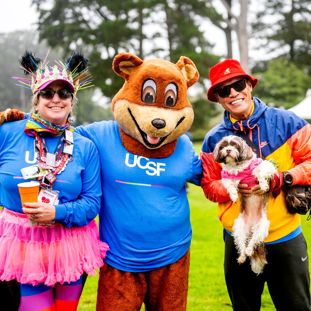 UCSF's tweet image. UCSF has been part of AIDS Walk San Francisco since the very beginning. This year, our teams proudly showed up again to walk in solidarity, raise funds and continue our long legacy in the fight against HIV/AIDS. #UCSFProud