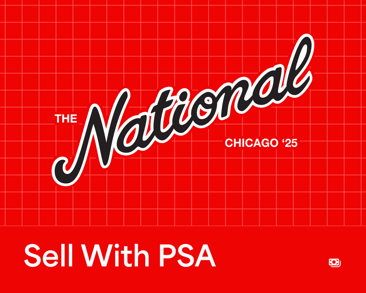 PSAcard's tweet image. This year at The National, there’s two ways to sell your graded cards with PSA:
PSA Offers
Receive real-time cash offers from the PSA Vault team.
eBay Consignment
Hand-deliver your graded cards for PSA Vault intake, then consign directly to eBay with complete ease.
🔗…