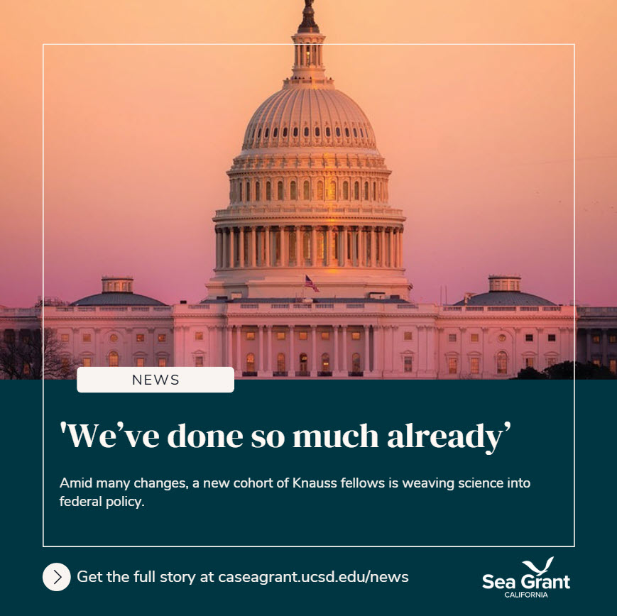 CASeaGrant's tweet image. In any year, the Knauss Fellowship can be intense, throwing students into the complexities of the federal government. But despite unexpected challenges, the fellows are finding inspiration in their roles while learning the inner workings of government. caseagrant.ucsd.edu/news/weve-done…