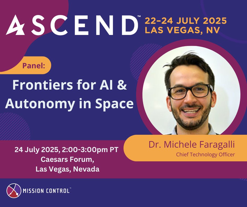 MissionCtrlSS's tweet image. Dr. Michele Faragalli will be bringing expert insight into how AI & autonomy are transforming the future of space exploration and satellite operations. 🛰️🤖
Get ready for a forward-looking discussion on opportunities, roadblocks, & what’s next for intelligent systems in orbit!
