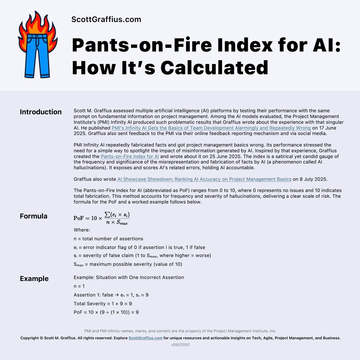 EA_x_AI's tweet image. Scott M. Graffius created the Pants-on-Fire Index for #AI as a satirical yet practical tool to gauge the frequency and severity of lies by AIs—aka fabricated outputs aka #AIHallucinations. Check out the visual for the formula.
#AIErrors #AIEthics
More: scottgraffius.com/blog/files/ai-…