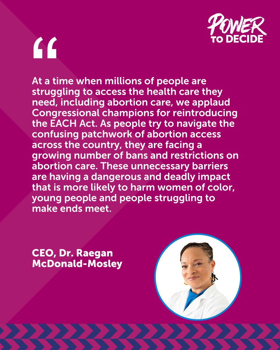 powertodecide's tweet image. The EACH Act was introduced by @RepPressley & @SenDuckworth to ensure abortion care is covered—no matter your insurance, income, or zip code. Health care should be free from barriers & political interference. Read the full statement from CEO @DrRaegan: bit.ly/3GFkKM2