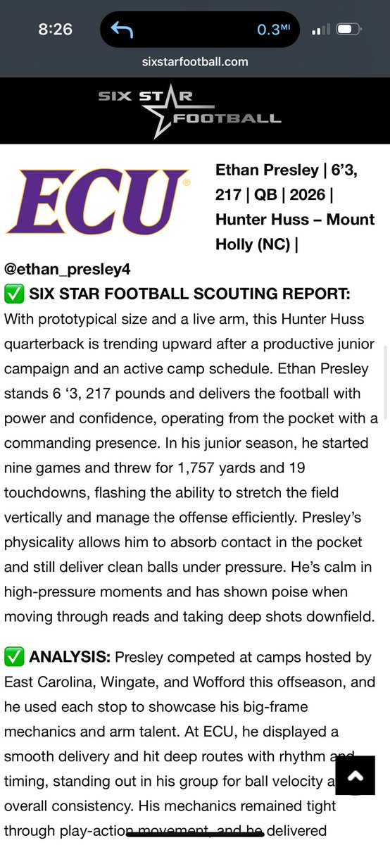 ethan_presley4's tweet image. Thank you to @sixstarfootball for the write up from the @ECUPiratesFB camp!
@Coach_Kavy @CoachWellsWCU @CoachCHeadley @Coach_BHarris @MattKubik @CoachVeraldi @CoachDougMartin @JSoftcheck @CoachMartinOC @CoachSarratt @crocker5 @rileywatkins0 @coachbrewha @CoachHallUNCP…