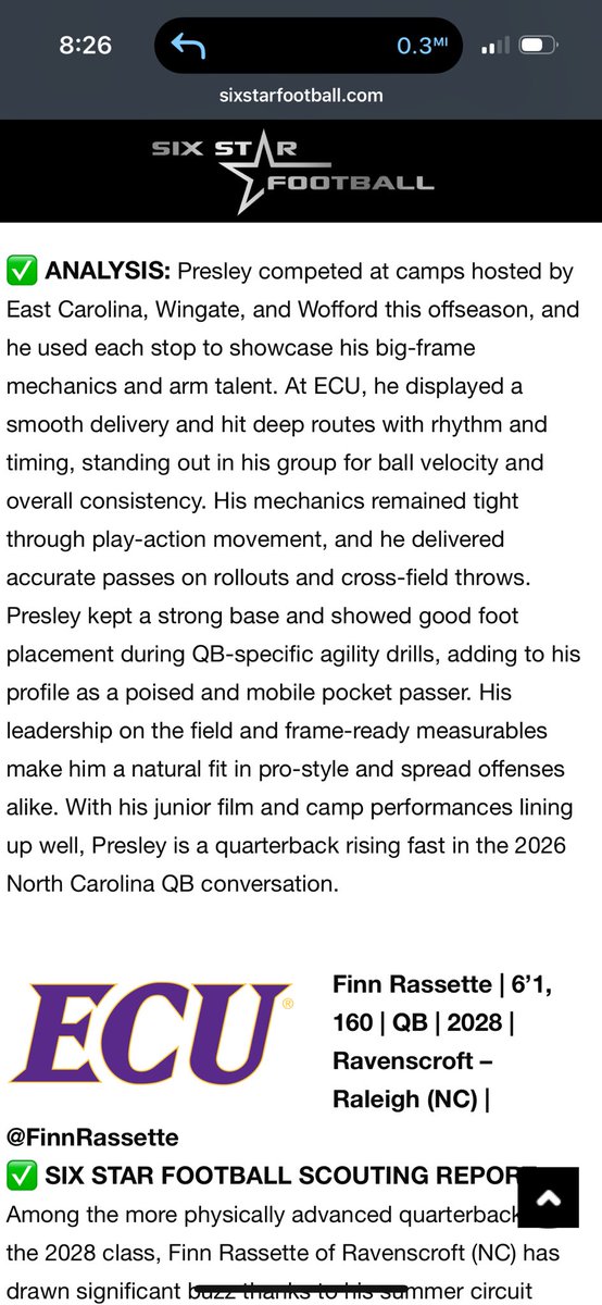 ethan_presley4's tweet image. Thank you to @sixstarfootball for the write up from the @ECUPiratesFB camp!
@Coach_Kavy @CoachWellsWCU @CoachCHeadley @Coach_BHarris @MattKubik @CoachVeraldi @CoachDougMartin @JSoftcheck @CoachMartinOC @CoachSarratt @crocker5 @rileywatkins0 @coachbrewha @CoachHallUNCP…