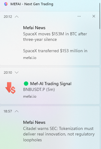 MetaFinancialAI's tweet photo. 📢 New Feature: Instant Crypto News Alerts with Mefai! 

Are you tired of missing out on sudden crypto market movements? Now you can instantly stay updated with major market-affecting news!

At https://t.co/qRqp68f1qN, we've developed an exciting new feature that takes user experience to the next level: Real-Time Crypto News Alerts!

🌟 What does this new feature offer?

News sourced from reliable platforms, analyzed with AI, and delivered to you within seconds.

Critical market-moving news now directly available at your fingertips.

Helps you make swift and accurate trading decisions.

🔒 Reliability and Transparency:

News only from verified and trusted sources.

Each notification is unique and will not be repeated.

Transparent logging and robust database infrastructure ensure all news feeds are secure.

📈 Your Advantages:

Quick and accurate access to information

Opportunity to anticipate sudden market movements

More informed and timely investment decisions

Start using it now and never miss important market movements again!

🌐 For more information, visit: https://t.co/0iybgcePUI

Notify Available on Android, iOS, and Web platforms.

https://t.co/qRqp68f1qN - Next Gen Trading

#btc #eth #crypto #news #ai #financialai #bnb #mefai #trade