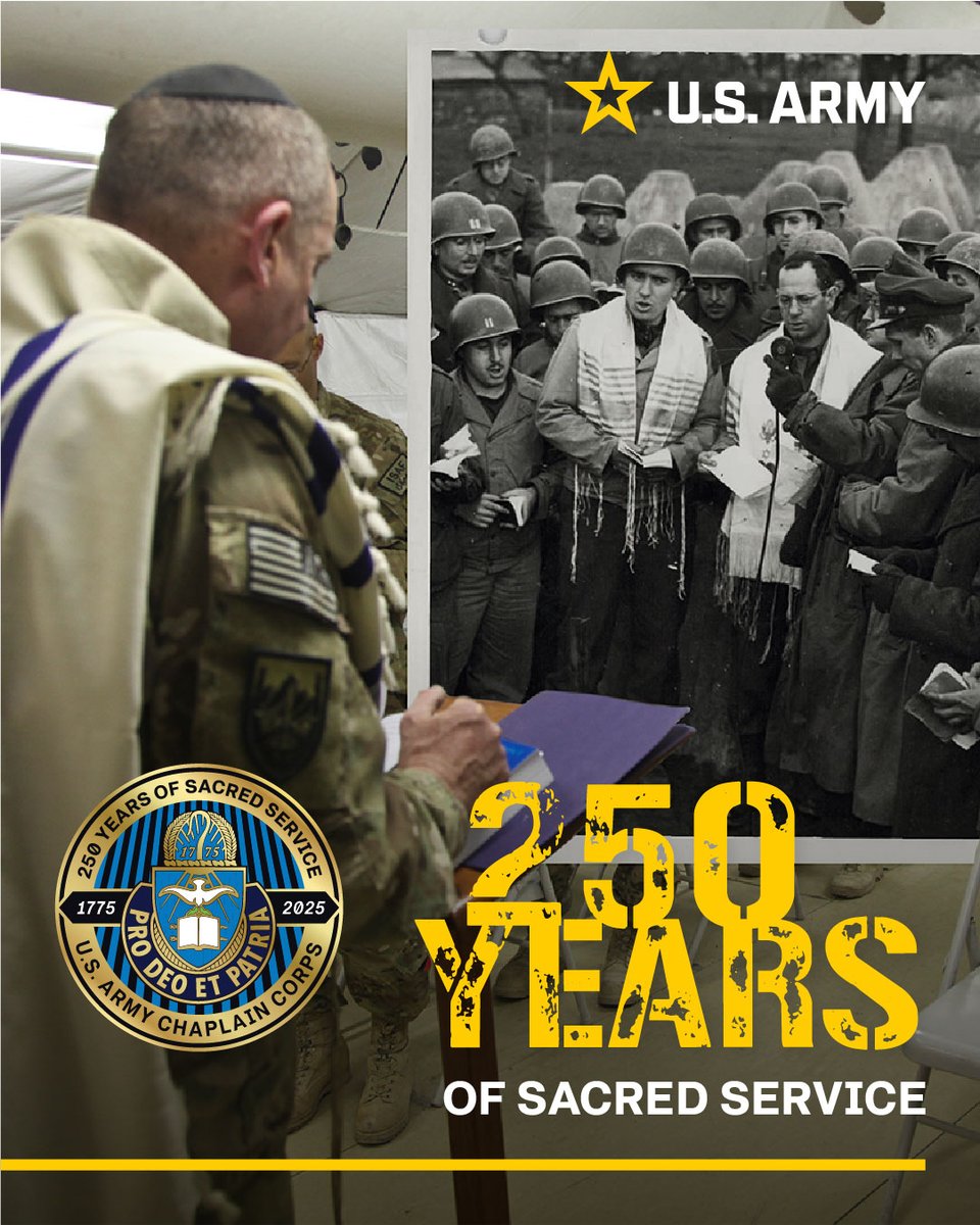 ArmyChaplains's tweet image. We are one week away!
Since July 29, 1775, the U.S. Army Chaplain Corps has done more than offer spiritual care; it has shaped the moral readiness, mental resilience, and decision-making that make a fighting force truly strong.
#ArmyChaplainCorps250 | #SacredService