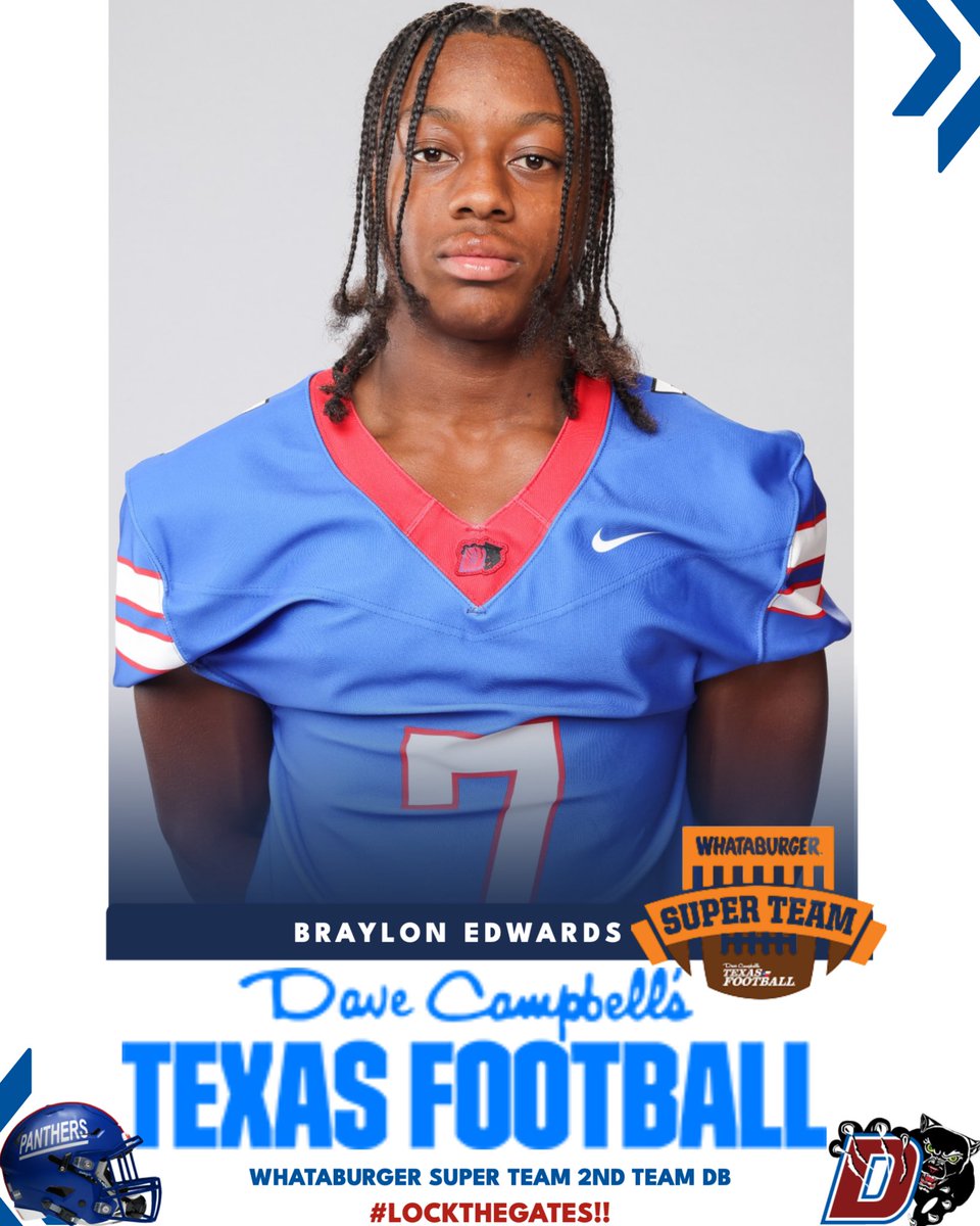 Duncanville_FB's tweet image. Panthers Nation, help us congratulate @BraylonEdward10 for making the @dctf Whataburger Super Team! 👏🏾🏈
#LockTheGates