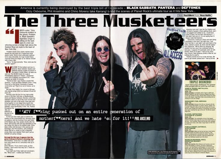 acervodeftones's tweet image. chino moreno, ozzy osbourne & phil anselmo para a revista "kerrang!", 1999.