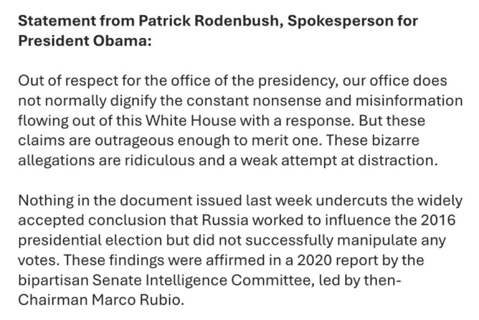 TheKingDude's tweet image. There were over 215 declassified documents released with @DNIGabbard summary and plea for criminal probe. This "response" has the same authenticity as saying "50 current and former intelligence agents, dept heads and officials signed a letter stating that the Hunter Biden 'laptop…