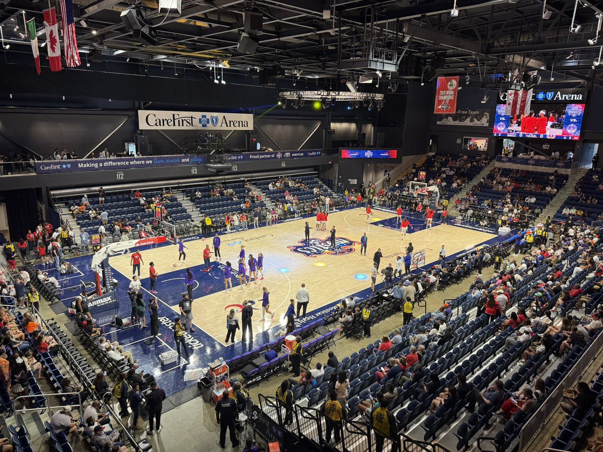 KyleJAndrews_'s tweet image. Sitting up here in the rafters like the Nuggets mascot, but enjoying Mystics-Sparks game:
