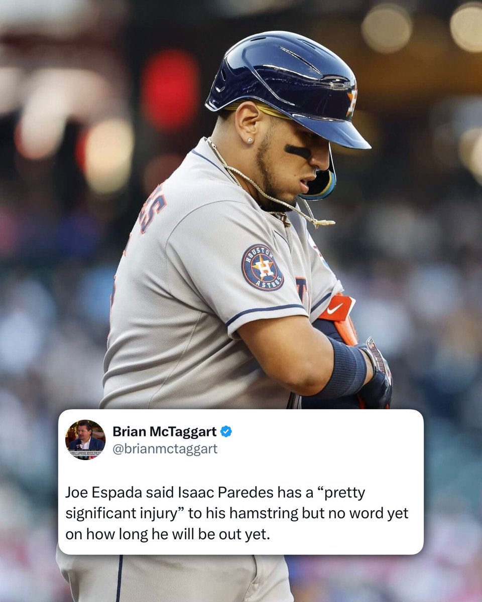 FoulTerritoryTV's tweet image. It appears the Astros will be without Isaac Paredes for a sizable chunk of time.
(Via: @BrianMcTaggart)