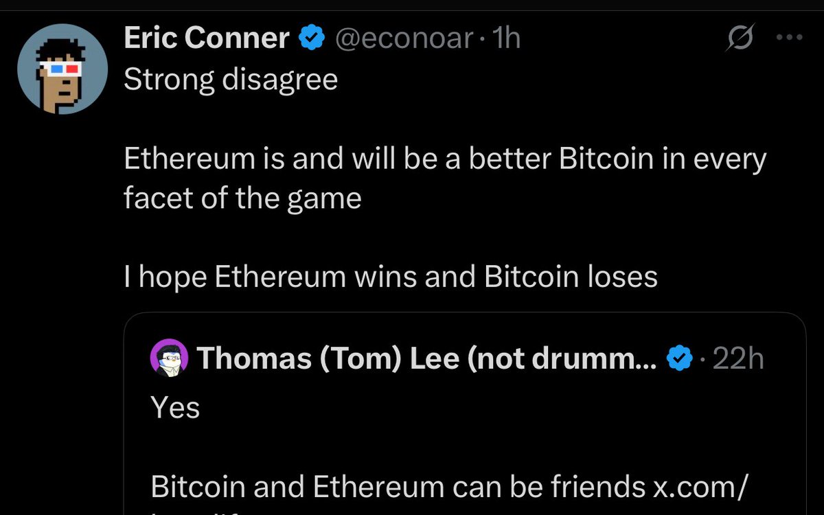 it took the .eths precisely ONE WEEK to abandon 5 years of “defi chain” and “world computer” narratives and replace it with “MSTR with 3% yield”

billions of dollars poured into developing a dead ghost chain with millions of apps nobody uses

and they abandon it all in ONE WEEK