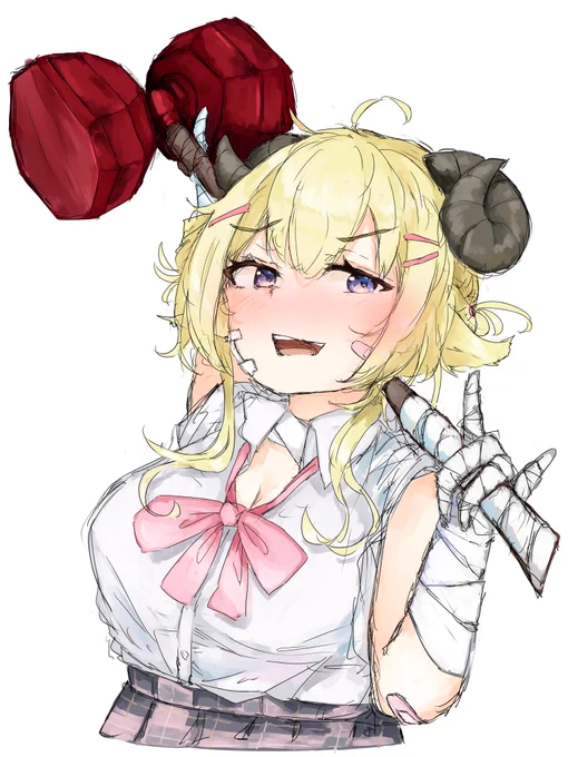 #つのまきあーと #ホロ7DTDハード ひたすらにハンマー振り回すわためさんが可愛かったので(°▽°)