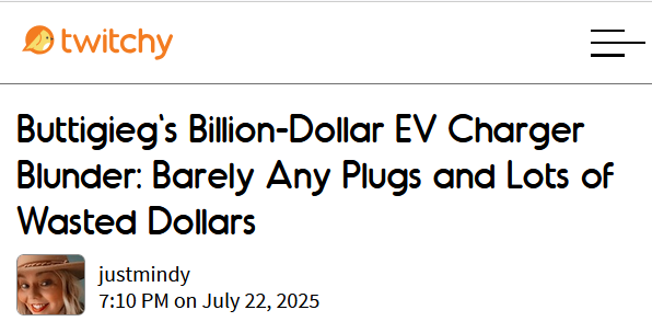 TwitchyTeam's tweet image. Buttigieg's $7.5B EV charger flop: Millions per plug, barely any built
📎 twitchy.com/justmindy/2025…
