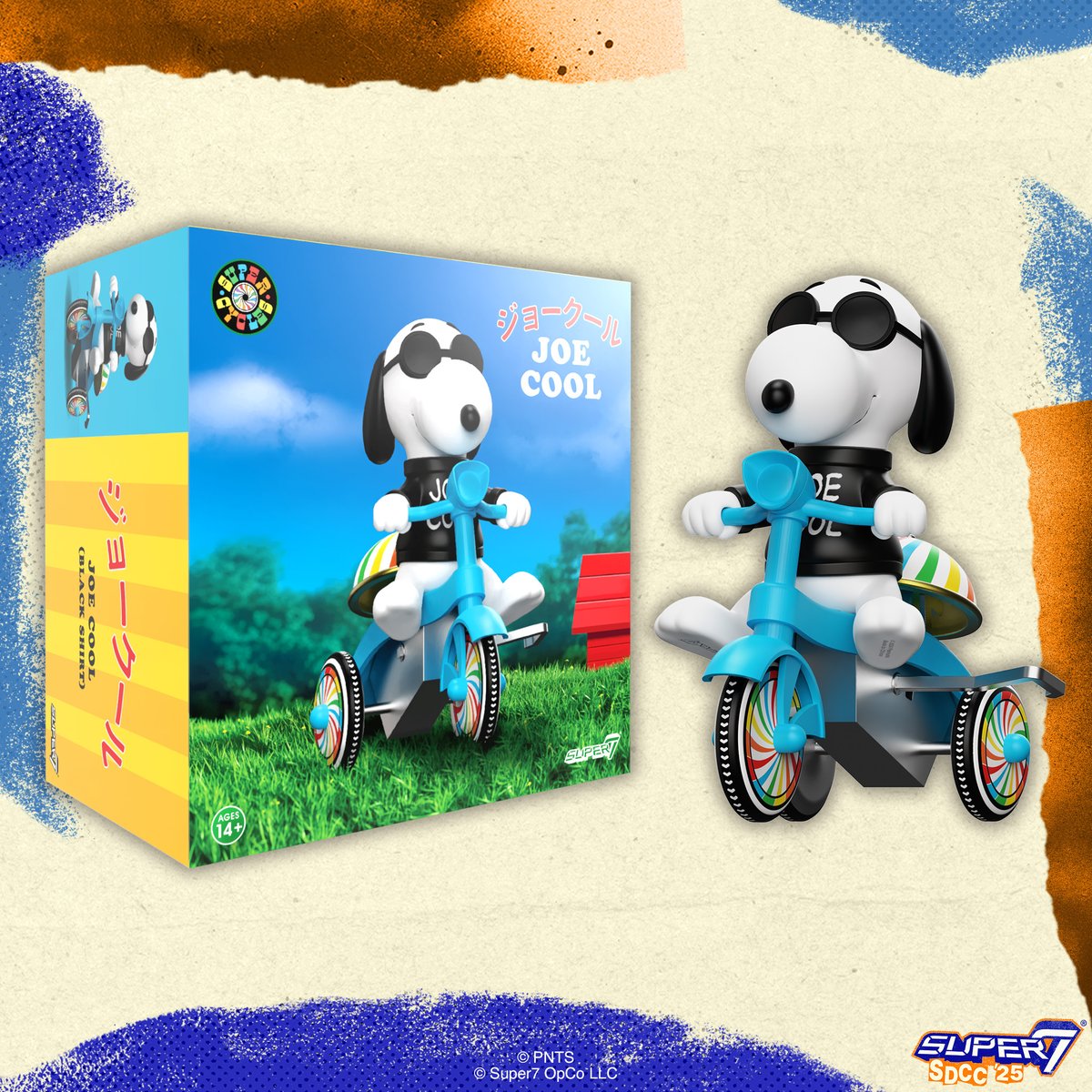 super7store's tweet image. The coolest beagle on the block has a slick new ride in blue! This Super Cycle of Snoopy as Joe Cool is ready for SDCC. There’s no time to stop & pop a wheelie. Pedal fast to get this one. Coming soon! #Super7 #SDCC