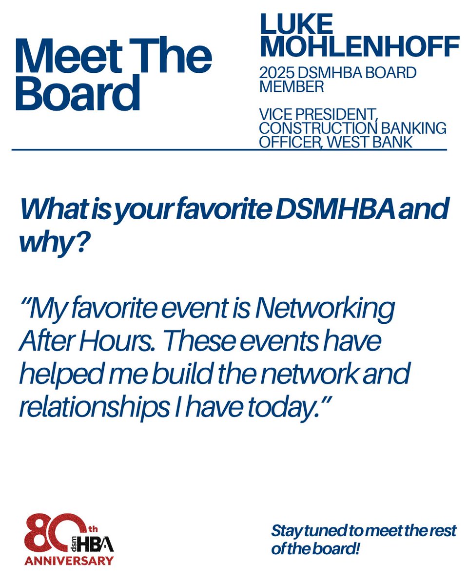 Meet the 2025 DSMHBA Board of Directors! 

Thank you for all you do for the HBA, Luke! 

#dsmhba