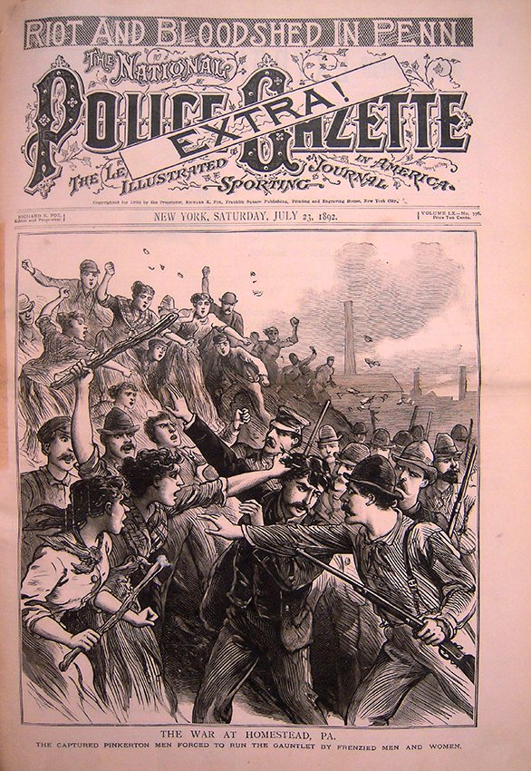 #OTD in <a href="/PoliceGazette/">Police Gazette</a> 1892: The Gazette covers the famous Homestead Strike. Pictured are "captured Pinkerton men forced to run the gauntlet."