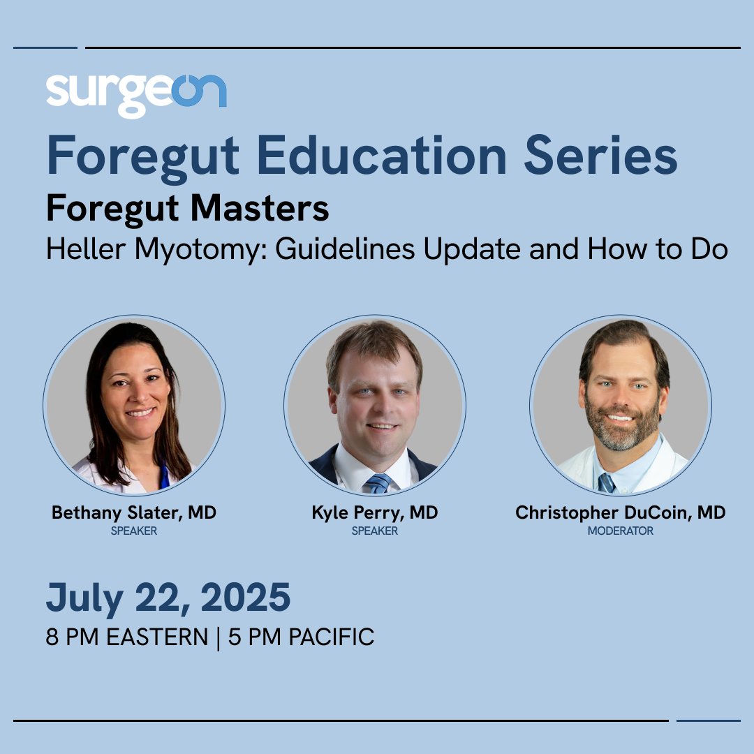 SurgeOn (@surgeonapp1) on Twitter photo We’re live in just one hour. Join us at 8:00 PM ET on SurgeOn for the latest episode of the Foregut Education Series.
Dr. Bethany Slater and Dr. Kyle Perry will walk you through “Heller Myotomy: Guidelines Update and How to Do It,” bringing expert insight and practical guidance We’re live in just one hour. Join us at 8:00 PM ET on SurgeOn for the latest episode of the Foregut Education Series.
Dr. Bethany Slater and Dr. Kyle Perry will walk you through “Heller Myotomy: Guidelines Update and How to Do It,” bringing expert insight and practical guidance