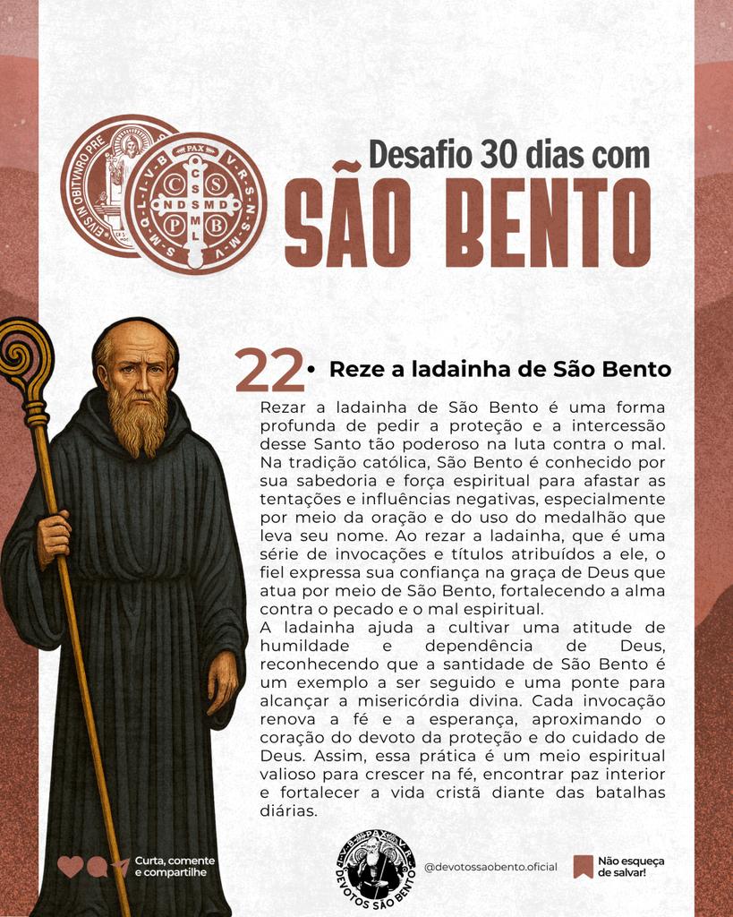 DESAFIO 22

"Reze a ladainha de São Bento."

Adquira nosso ebook : 

Caminho 30 dias com São Bento!
olhar.site/soufelizcatoli…

#desafiosãobento #fé #cruzsagrada #católicos #devotossãobento #caminho30dias #sãobento #nãosejaodragãomeuguia