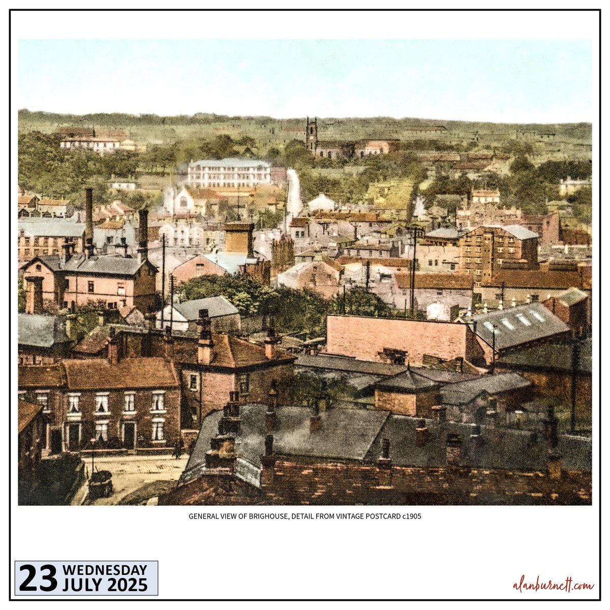 ABFixby's tweet image. The illustrations on old picture postcards from the turn of the twentieth century usually have a specific focus - a prominent building, or a bridge, a park or local beauty spot. The title of this postcard is, however, "A General View Of Brighouse". and that is exactly what you…