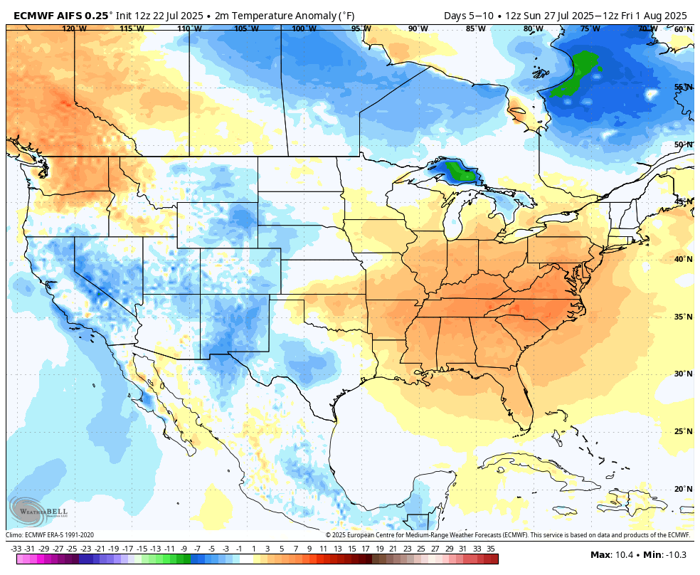 BigJoeBastardi's tweet image. evolution in 5-day periods of US temperatures as MJO rolls into colder phases after the heat wave. Above to much above normal 2 weeks in the tropics, a possibility before Aug 20