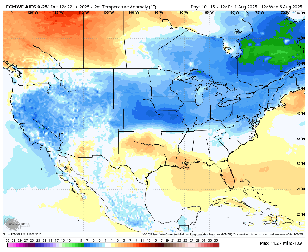 BigJoeBastardi's tweet image. evolution in 5-day periods of US temperatures as MJO rolls into colder phases after the heat wave. Above to much above normal 2 weeks in the tropics, a possibility before Aug 20