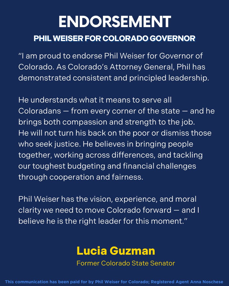 PhilForColorado's tweet image. Lucia Guzman is a very-well respected leader who fights for what is right and shows up in communities to listen, learn, and deliver results. It’s an honor to have her on our team.