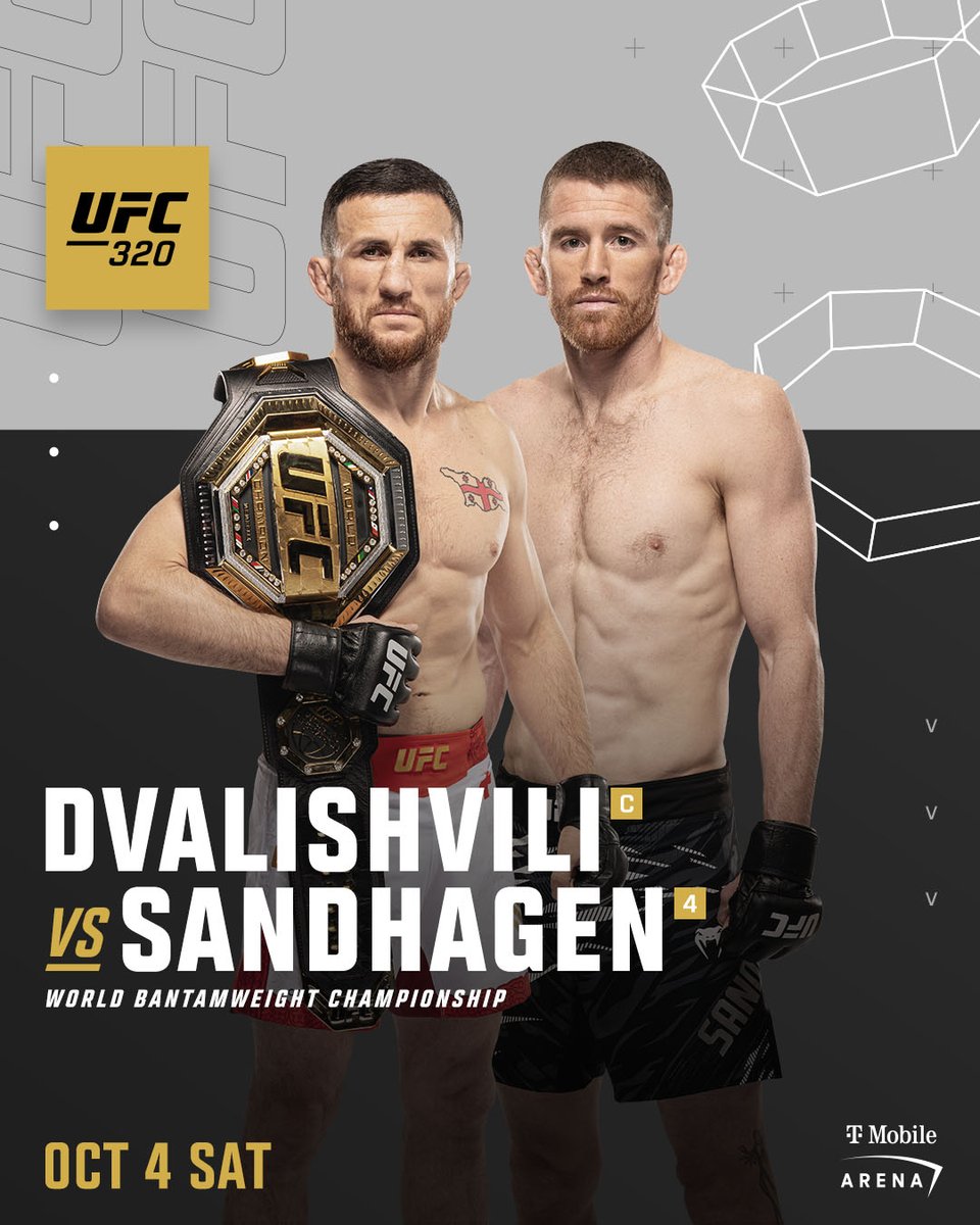 ufcontnt's tweet image. The Machine 🆚 The Sandman 🔥
Merab Dvalishvili will defend his UFC bantamweight title against Cory Sandhagen in the co-main event of UFC 320 🏆
#UFC320 | Oct 4 | LIVE on TNT Sports and discovery+
