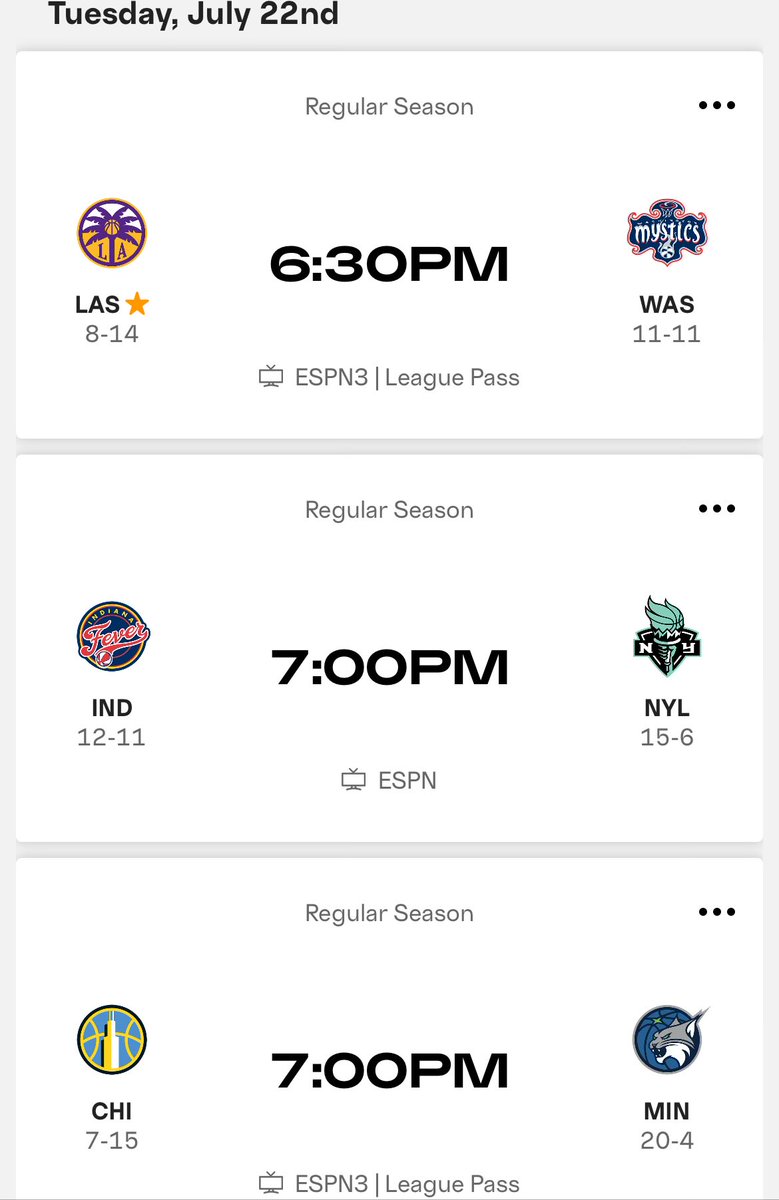 insidewomensbb's tweet image. #WNBA Regular Season Games being played today :
Los Angeles Sparks 🆚 Washington Mystics at 7:30pm EST/6:30pm CST
Chicago Sky 🆚 Minnesota Lynx at 8pm EST/7pm CST
Dallas Wings 🆚 Seattle Storm at 10pm EST/9pm CST
📺 ESPN3/WNBA League Pass
Indiana Fever 🆚 New York Liberty at…
