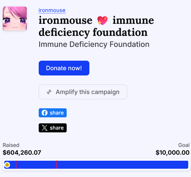 buttplugs can wait throw some cash at @ironmouse's donation fund for the immune deficiency foundation link in reply https://t.co/kuB1OQergD