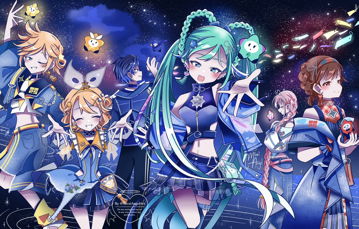 Miraiangelart's tweet image. Mirai Stars ⭐️✨
#マジカルミライ2025 #初音ミク #鏡音リン #鏡音レン #巡音ルカ #KAITO #MEIKO #イラスト