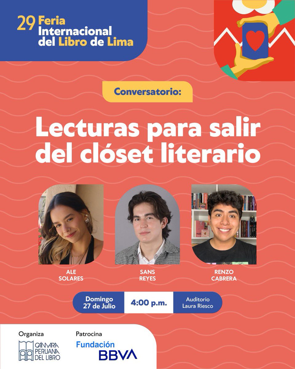 FILLima2025's tweet image. 📚 Tres creadores de contenido conversan sobre libros, identidad y libertad en un espacio de comunidad lectora.
🗓️ Domingo 27 de julio – 4:00 p.m.
📍 Auditorio Laura Riesco
🎟️ teleticket.com.pe/fil-lima-2025
Aforo limitado. Sujeto a cambios.
