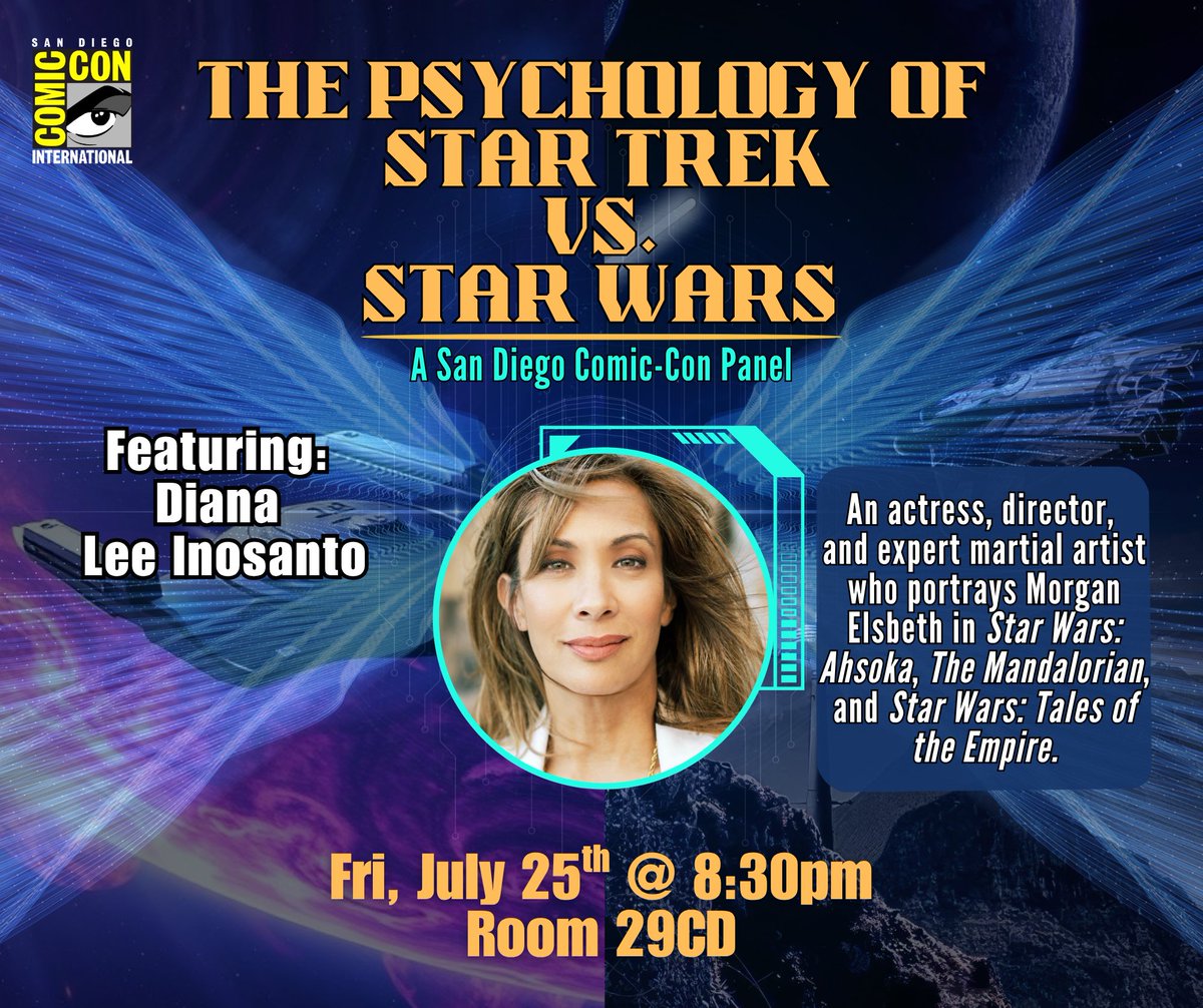 TheRealDLI's tweet image. Just a shout out how I’m thrilled to be a guest panelist at San Diego Comic-Con!
Join me for “The Psychology of Star Trek vs. Star Wars” — where fandom meets the mind.
🖖⚔️ Whether you’re a Jedi or a Starfleet officer at heart, this is for YOU.
📅 Friday, July 25th
🕣 8:30–9:30…