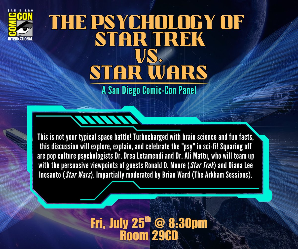 TheRealDLI's tweet image. Just a shout out how I’m thrilled to be a guest panelist at San Diego Comic-Con!
Join me for “The Psychology of Star Trek vs. Star Wars” — where fandom meets the mind.
🖖⚔️ Whether you’re a Jedi or a Starfleet officer at heart, this is for YOU.
📅 Friday, July 25th
🕣 8:30–9:30…