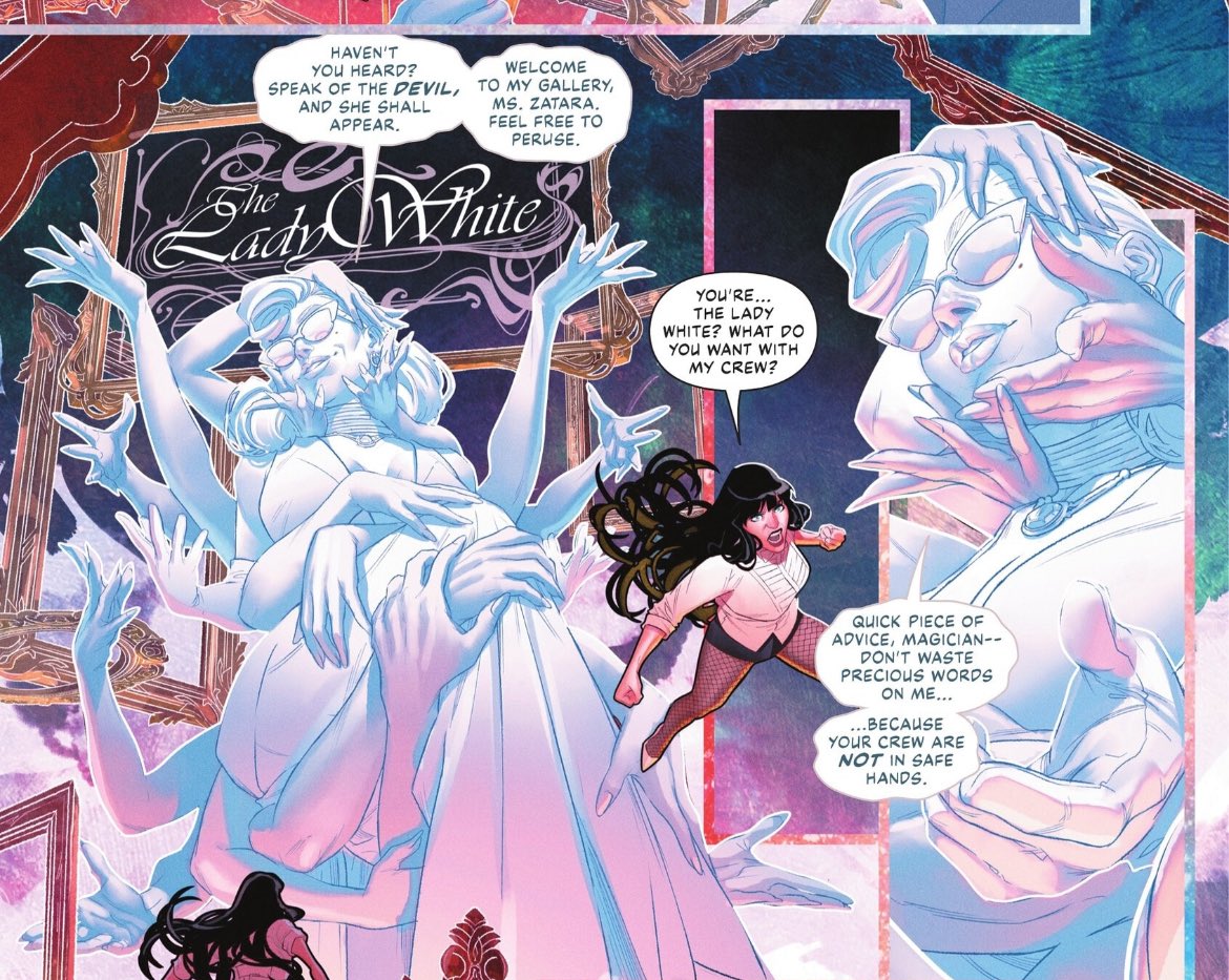 THEMYSCIRALORE's tweet image. I enjoyed Lady White as a Zatanna villain a lot. She’s like a mirror to Zatanna’s showman persona who’s trying to escape Brother Night’s shadow in a similar way to Zatanna trying to escape the “sins” of her family’s past. My only gripe is that this story needs to continue!