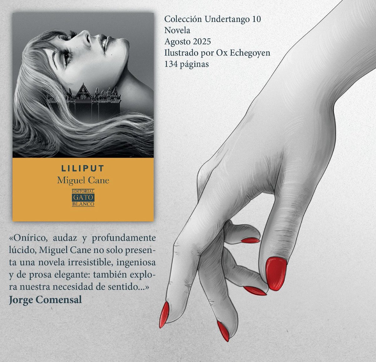 EditGatoBlanco's tweet image. “Onírica, audaz y profundamente lúcido, @AliasCane no solo presenta una novela irresistible y de prosa elegante…” apunta @jorgecomensal sobre ‘Liliput’, la nueva entrega de la #ColecciónUndertango
¡Muy pronto!