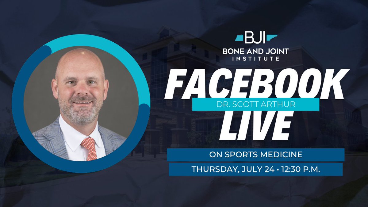 It's an unofficial kickoff to high school football season coming up Thursday on Facebook Live as Dr. Scott Arthur talks all things sports medicine and how we provide care for Williamson County! 🏈🏐⚽️

🗓 Thursday, July 24
🕧 12:30 p.m.
📍 Bone and Joint Institute's Facebook page