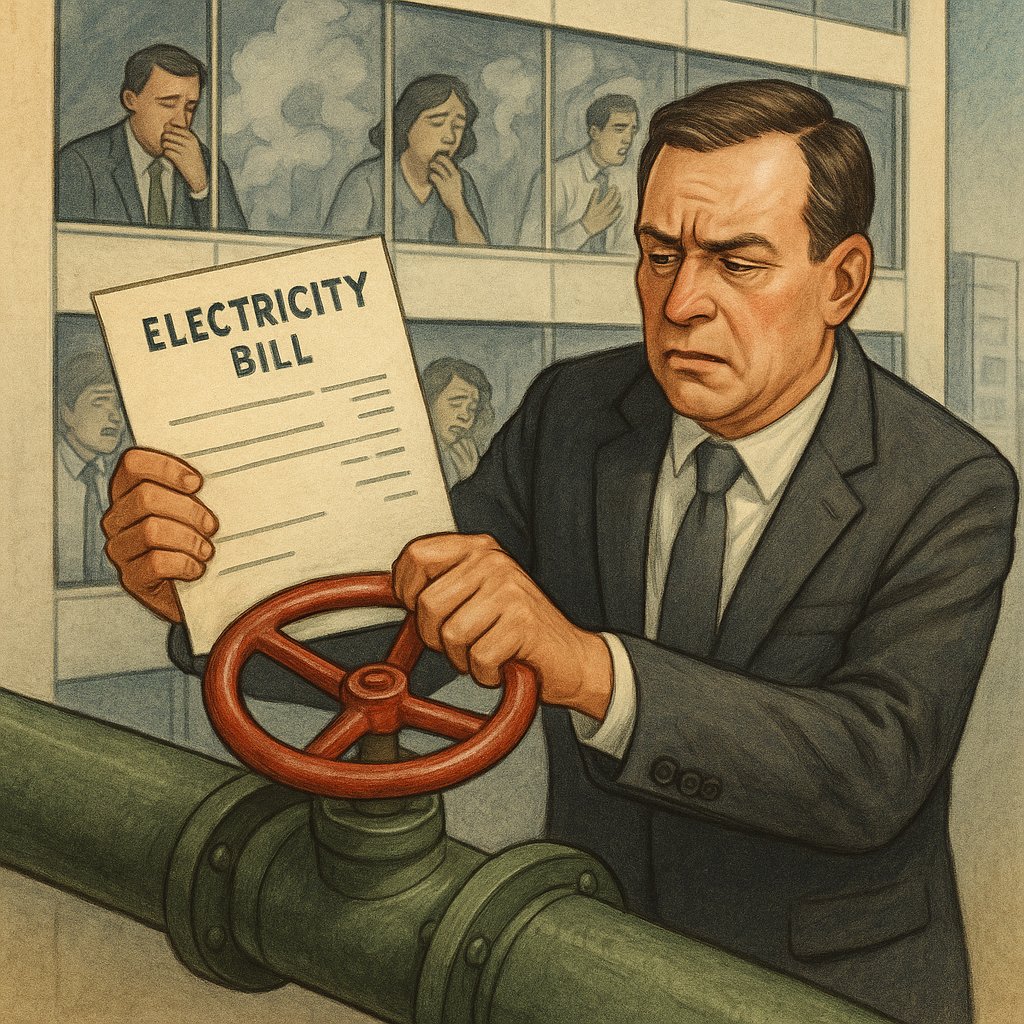 RevHeille's tweet image. Moderne mais pas naturelle!
Les bâtiments de notre civilisation coûtent cher à chauffer l’hiver… et encore plus à refroidir l’été. Et dans un climat qui déraille, on coupe l’air avant de couper les profits.