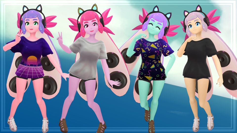 Raujinn's tweet image. The first variant of Asteria is outǃ Sporting the casual loose shirt debuted by Cael․
If you got the old listing (pre price cut) or the 2800 credit listing you have this variant at no additional cost!
All Avatar Marketplace products still 20% off til the 27th!
#VRChat