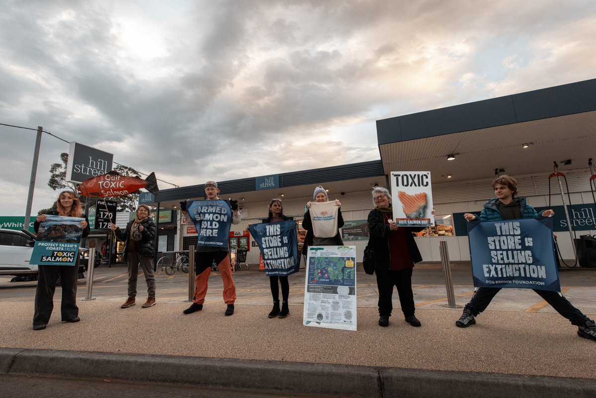 Bob Brown Foundation (@bobbrownfndn) on Twitter photo Stop selling toxic salmon, <a href="/HillStGrocer/">Hill Street Grocer</a>!
This was the message to the Tasmanian-owned supermarket chain from locals outside their Dodges Ferry store yesterday. Join us to keep the pressure on - join our next protest: hillstreetgross.com #politas #toxicsalmon Stop selling toxic salmon, <a href="/HillStGrocer/">Hill Street Grocer</a>!
This was the message to the Tasmanian-owned supermarket chain from locals outside their Dodges Ferry store yesterday. Join us to keep the pressure on - join our next protest: hillstreetgross.com #politas #toxicsalmon