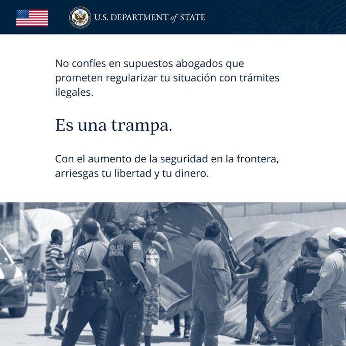 usembassyguate's tweet image. ¡Ten cuidado! No confíes en nadie que te prometa “arreglar tus papeles” a cambio de dinero o sin un proceso legal claro. La seguridad en la frontera está más estricta que nunca.