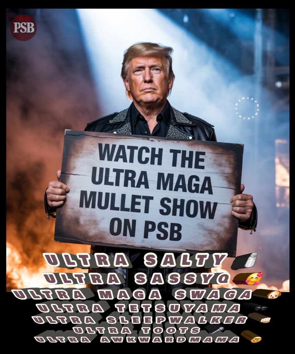 AwkwardMamaNews's tweet image. PATRIOTS SOAPBOX PRESENTS @realPSBNews
THE MAGA MULLET SHOW
Tues and Thurs @10pm ET
dlive.tv/PSB
With Our Hosts:
SALTY🧂
@saltinesnack
SASSYQ 🥰
@SassyQLaverne
MAGA SWAGA 🐶
@MulletSwaggles
SLEEPWALKER👊🏻
@faccett
TETSUYAMA😎
@Tetsuyama511
TOOTS SWEET🎤…