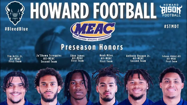 HUBisonSports's tweet image. 🏈 | Six Bison Receive MEAC Football Preseason Honors
hubison.com/news/2025/7/22…