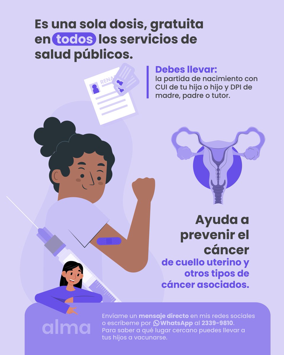 El virus del papiloma humano (VPH) puede causar cáncer de cuello uterino y otros tipos de cáncer asociados. La prevención está a nuestro alcance. 💉🦠 Envíame un mensaje para saber cuál es el lugar más cercano para llevar a tus hijas e hijos a vacunarse. 
#VPH #VacunaVPH