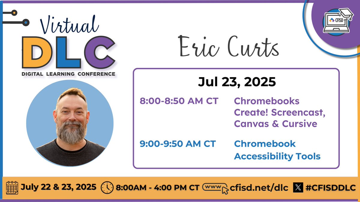 Eric Curts (@ericcurts) on Twitter photo Join me for my free webinars this Wednesday streamed live on YouTube!
🖐️ Chromebooks Create! Empowering Students with Screencast, Canvas & Cursive
🔑 Chromebook Accessibility Tools
Resources & live streaming links at controlaltachieve.com/2025/07/my-202…
#cfisddlc #edtech <a href="/CyFairEdTech/">CyFair ISD EdTech</a> Join me for my free webinars this Wednesday streamed live on YouTube!
🖐️ Chromebooks Create! Empowering Students with Screencast, Canvas & Cursive
🔑 Chromebook Accessibility Tools
Resources & live streaming links at controlaltachieve.com/2025/07/my-202…
#cfisddlc #edtech <a href="/CyFairEdTech/">CyFair ISD EdTech</a>