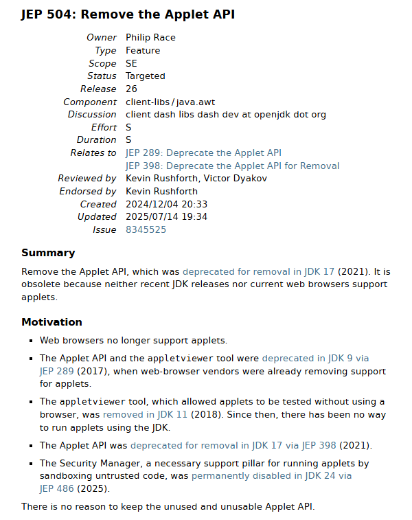 ptr_to_joel's tweet image. F for the applet api for removal in jdk26
ty applet api for giving us runescape in the browser