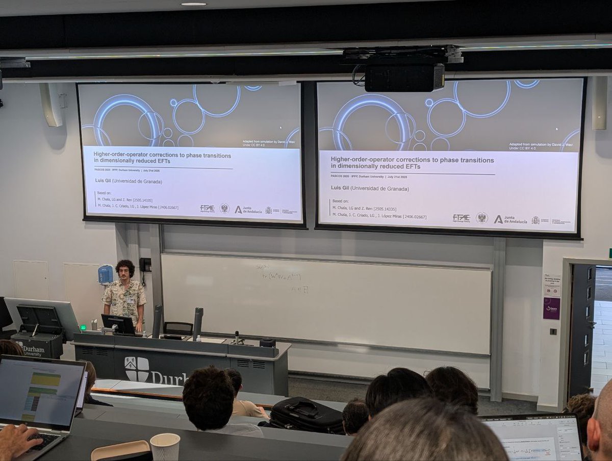FTAE_UGR (@ftae_ugr) on Twitter photo Luis Gil from our FTAE group in <a href="/CanalUGR/">Universidad Granada</a> presenting at #PASCOS2025 in <a href="/DurhamPhysics/">Durham Physics</a> !
Topic: Higher-order-operator corrections to phase transitions in EFTs👏
#FTAE #Physics #EFTs #QFT Luis Gil from our FTAE group in <a href="/CanalUGR/">Universidad Granada</a> presenting at #PASCOS2025 in <a href="/DurhamPhysics/">Durham Physics</a> !
Topic: Higher-order-operator corrections to phase transitions in EFTs👏
#FTAE #Physics #EFTs #QFT